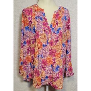 Style & Co Semi-Sheer Blouse Shirt Plus Size 2X Floral Women's Bell Sleeve 1013